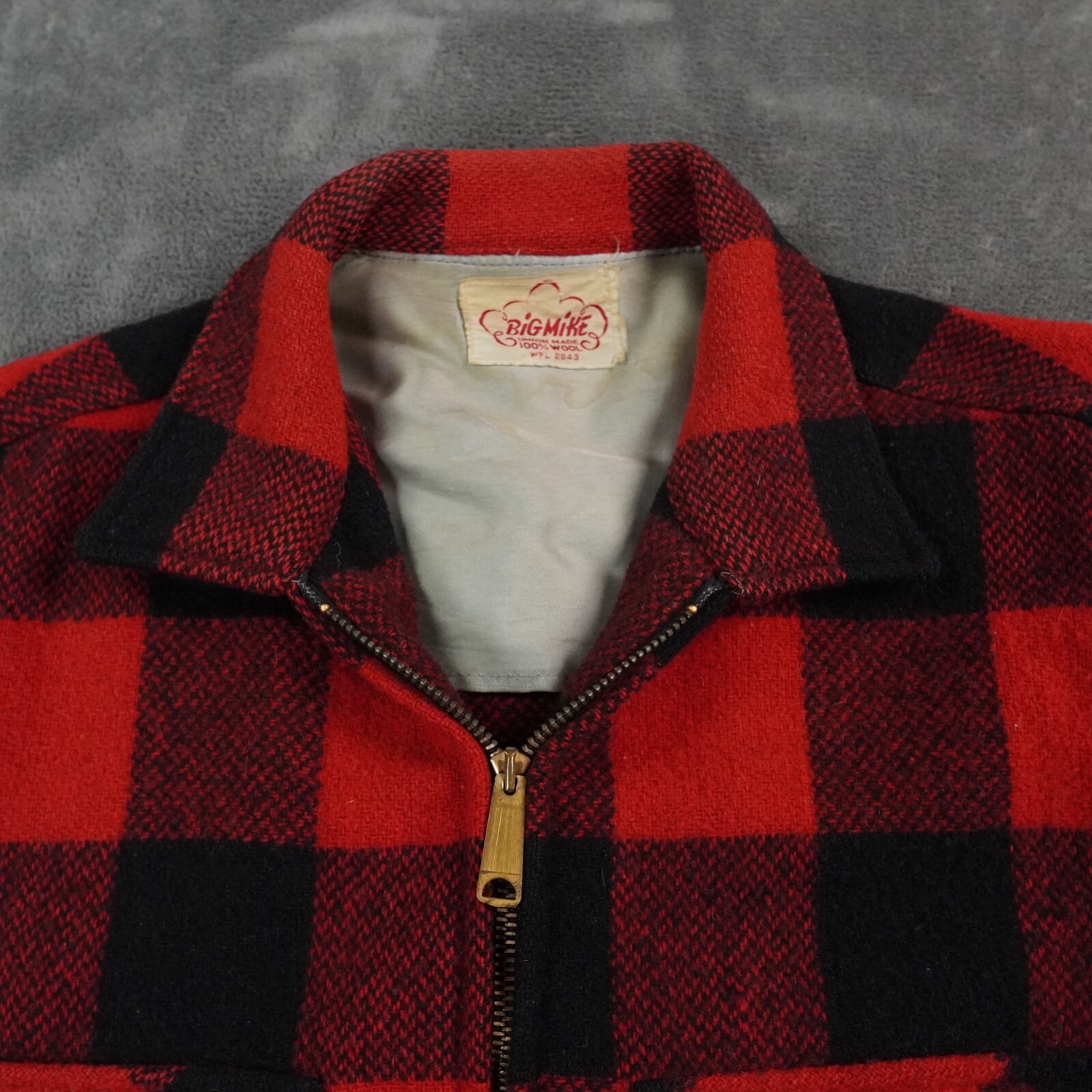 Vtg 50s Big Mike Buffalo Plaid Wool Jacket 46 Red Black Talon Zip Union Made Us